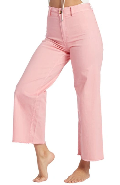 Shop Billabong Free Fall Stretch Crop Wide Leg Pants In Flamingo