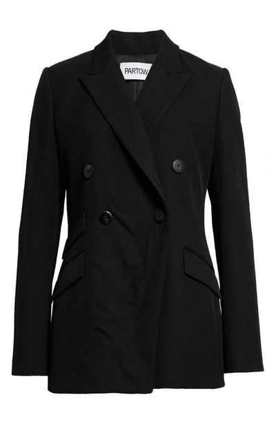 Partow Caleb Double Breasted Cotton Twill Blazer In Black