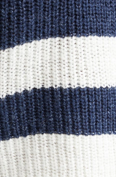 Eleventy Stripe Cotton & Linen Blend Sweater Hoodie In White And Navy