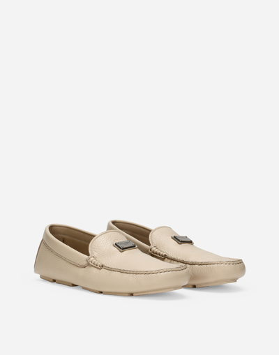 Dolce & Gabbana Logo-plaque Leather Loafers In Neutral