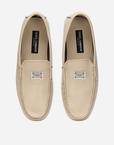 Dolce & Gabbana Logo-plaque Leather Loafers In Neutral