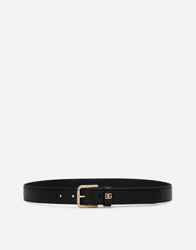 Dolce & Gabbana Leather Belt With Metal Monogram In Black