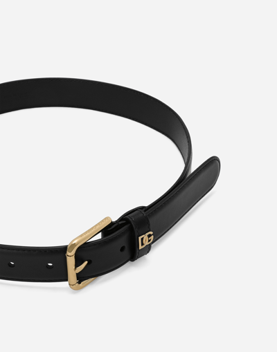 Dolce & Gabbana Leather Belt With Metal Monogram In Black