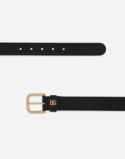 Dolce & Gabbana Leather Belt With Metal Monogram In Black