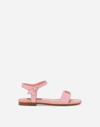 Shop Dolce & Gabbana Patent Leather Sandals In ピンク