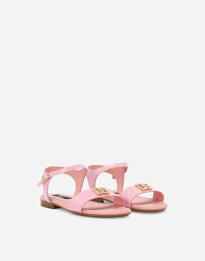 Shop Dolce & Gabbana Patent Leather Sandals In ピンク