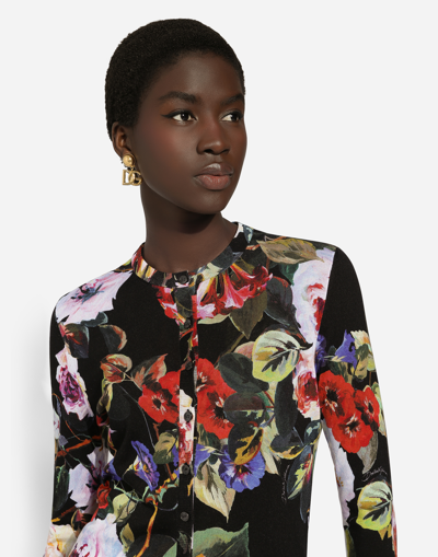 Shop Dolce & Gabbana Silk Cardigan With Rose Garden Print In プリント