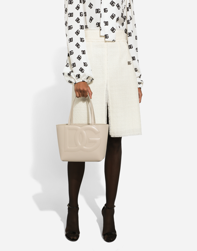Dolce & Gabbana Small Dg Logo Shopper In Beige