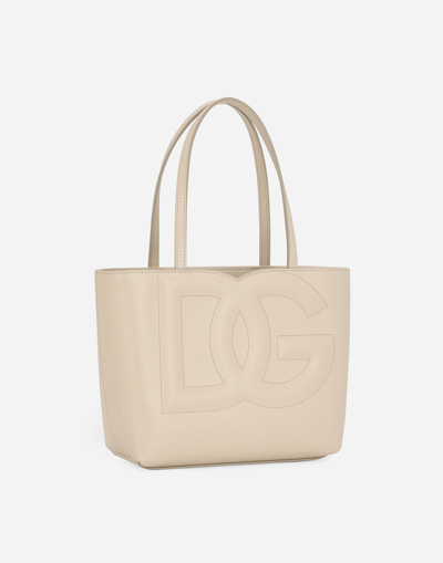 Dolce & Gabbana Small Dg Logo Shopper In Beige