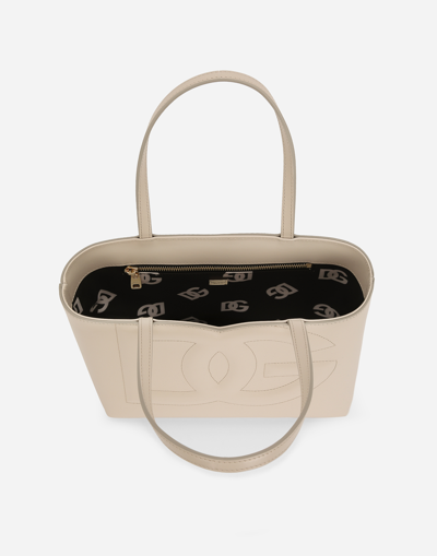 Dolce & Gabbana Small Dg Logo Shopper In Beige