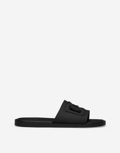 Shop Dolce & Gabbana Rubber Beachwear Sliders In Black
