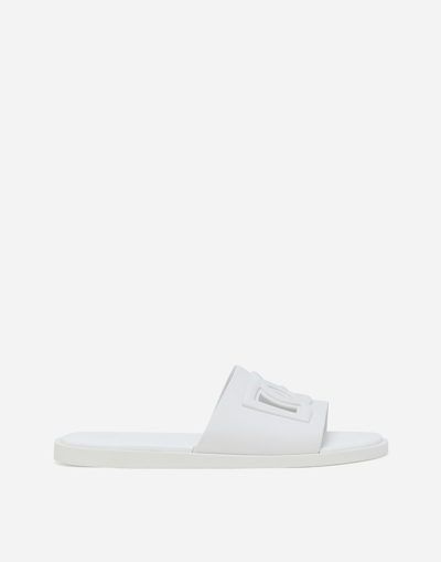 Shop Dolce & Gabbana Rubber Beachwear Sliders In White
