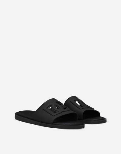 Shop Dolce & Gabbana Rubber Beachwear Sliders In Black