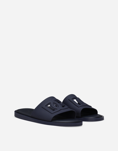 Shop Dolce & Gabbana Rubber Beachwear Sliders In Blue