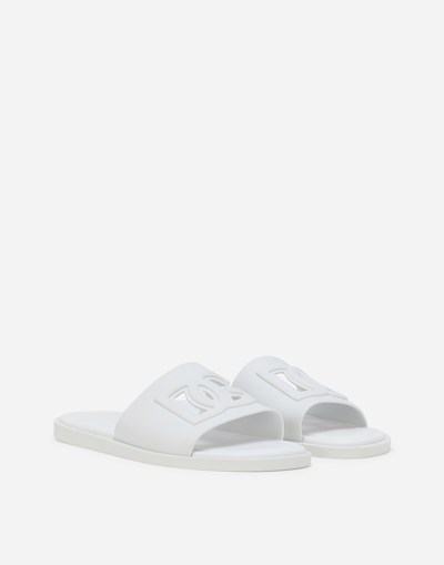 Shop Dolce & Gabbana Rubber Beachwear Sliders In White