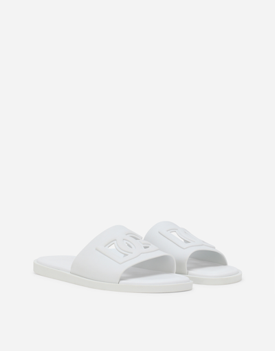 Dolce & Gabbana Open-toe Slippers With Embossed Logo In White