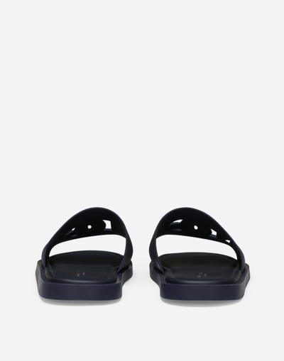 Shop Dolce & Gabbana Rubber Beachwear Sliders In Blue