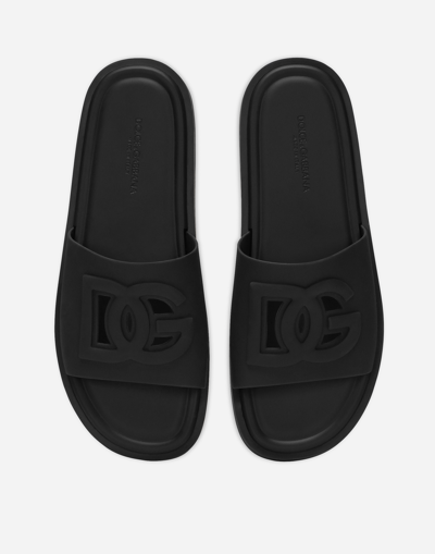 Shop Dolce & Gabbana Rubber Beachwear Sliders In Black