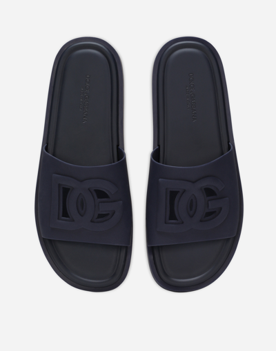 Shop Dolce & Gabbana Rubber Beachwear Sliders In Blue