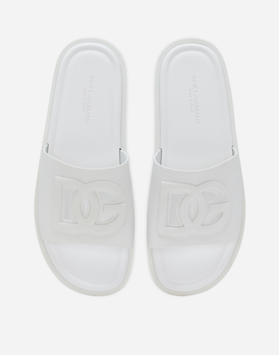 Shop Dolce & Gabbana Rubber Beachwear Sliders In White