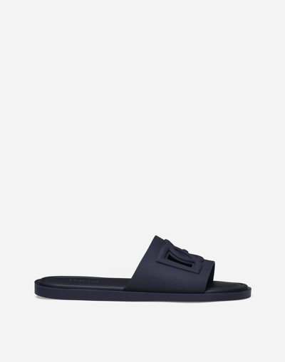 Shop Dolce & Gabbana Rubber Beachwear Sliders In Blue