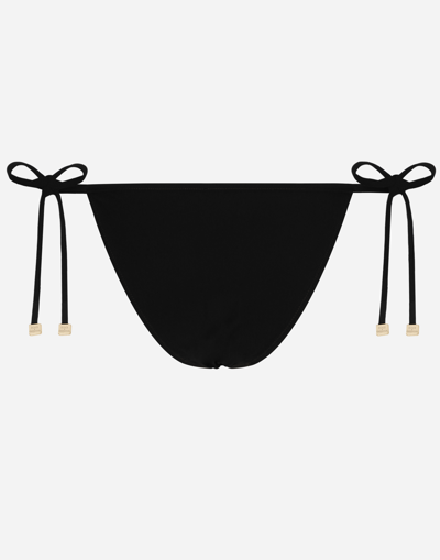 Dolce & Gabbana Logo-plaque Side-tie Bikini Bottom In ブラック