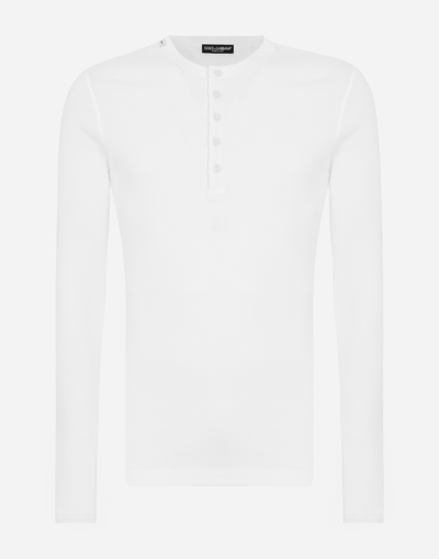 Dolce & Gabbana Ribbed Cotton Granddad-neck Sweater In White