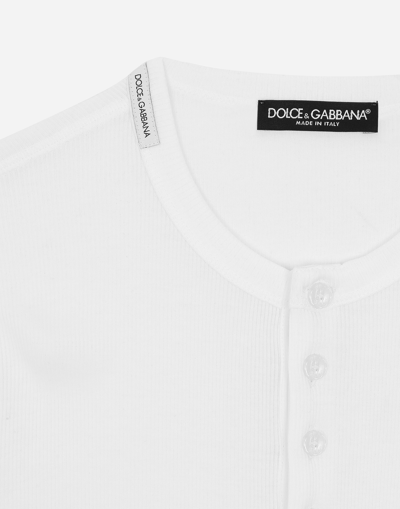 Dolce & Gabbana Ribbed Cotton Granddad-neck Sweater In White