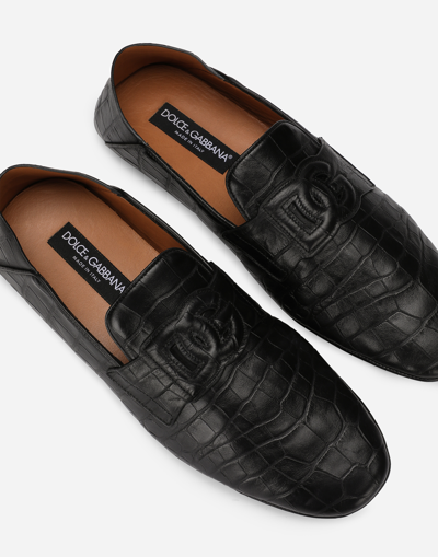 Shop Dolce & Gabbana Crocodile-print Calfskin Driver Shoes In Black