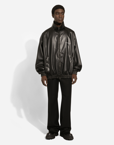 Shop Dolce & Gabbana Faux Leather Bomber Jacket In Black