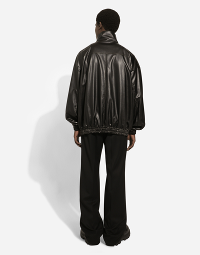 Shop Dolce & Gabbana Faux Leather Bomber Jacket In Black