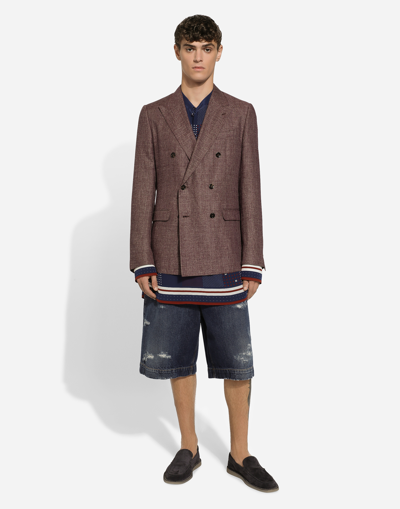 Dolce & Gabbana Double-breasted Linen-blend Taormina-fit Jacket In Lilac