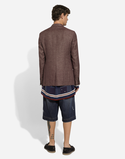 Dolce & Gabbana Double-breasted Linen-blend Taormina-fit Jacket In Lilac