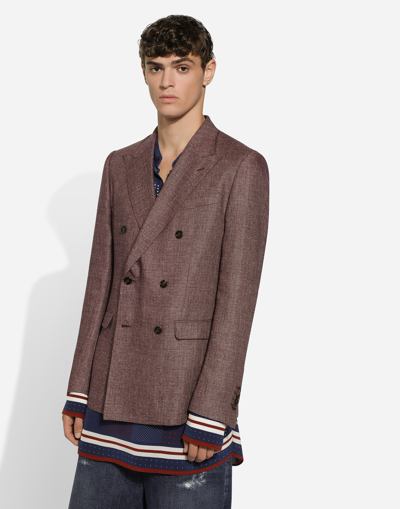 Dolce & Gabbana Double-breasted Linen-blend Taormina-fit Jacket In Lilac