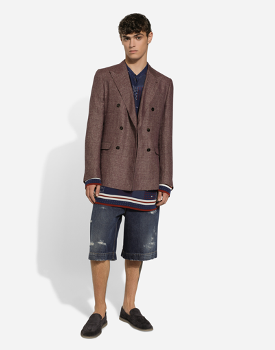 Dolce & Gabbana Double-breasted Linen-blend Taormina-fit Jacket In Lilac