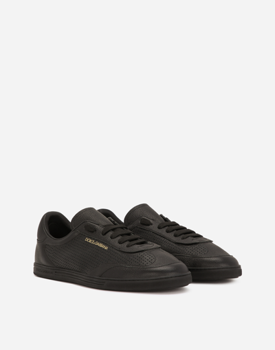 Dolce & Gabbana Black Low Top Perforated Sneakers With Logo Detail In Leather Man In Black