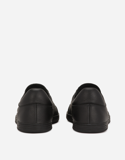 Dolce & Gabbana Black Low Top Perforated Sneakers With Logo Detail In Leather Man In Black