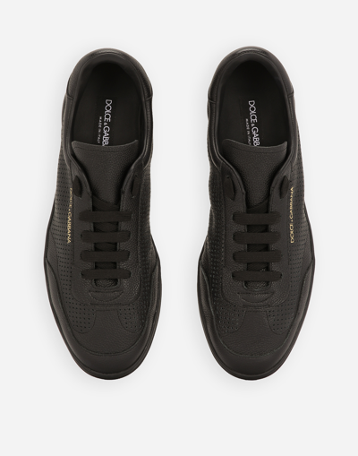 Dolce & Gabbana Black Low Top Perforated Sneakers With Logo Detail In Leather Man In Black
