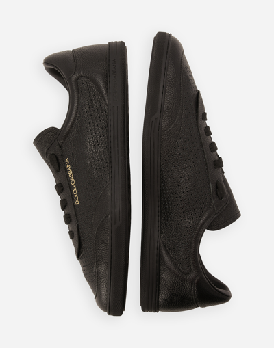 Dolce & Gabbana Black Low Top Perforated Sneakers With Logo Detail In Leather Man In Black