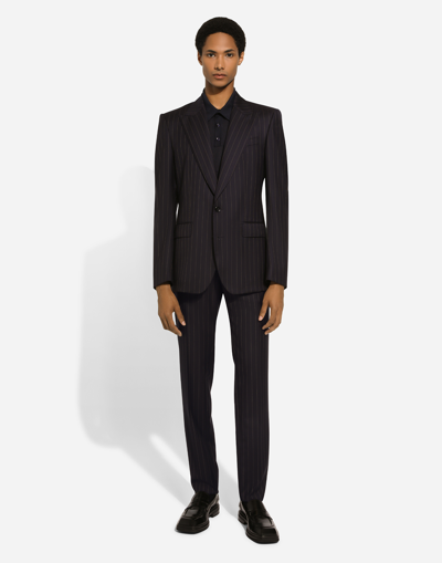 Dolce & Gabbana Pinstripe Stretch Wool Sicilia-fit Jacket In Blue