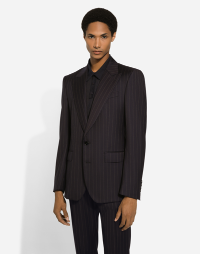 Dolce & Gabbana Pinstripe Stretch Wool Sicilia-fit Jacket In Blue