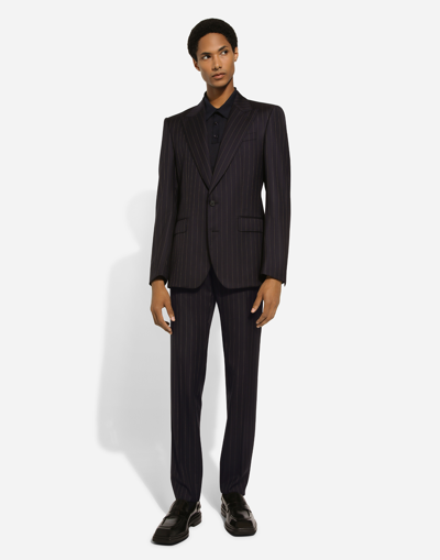 Dolce & Gabbana Pinstripe Stretch Wool Sicilia-fit Jacket In Blue