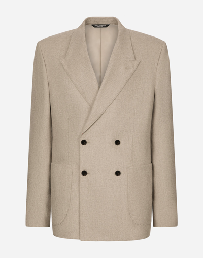 Shop Dolce & Gabbana Deconstructed Double-breasted Cashmere Jacket In Beige
