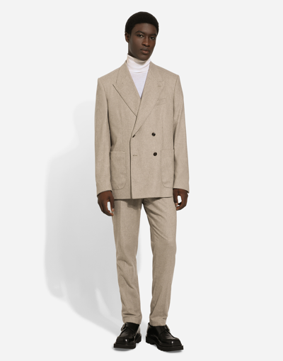 Shop Dolce & Gabbana Deconstructed Double-breasted Cashmere Jacket In Beige