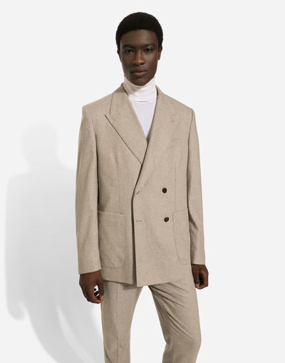 Shop Dolce & Gabbana Deconstructed Double-breasted Cashmere Jacket In Beige