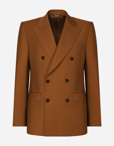 Shop Dolce & Gabbana Double-breasted Wool Sicilia-fit Jacket In Brown