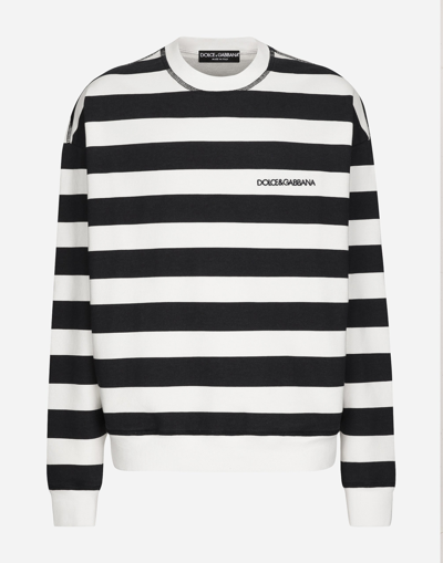 Shop Dolce & Gabbana Striped Round-neck Sweatshirt With Marina Print In Multicolor