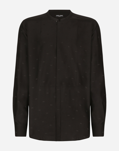 Shop Dolce & Gabbana Silk Martini-fit Shirt With Plastron In Black