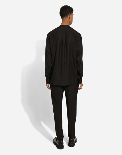 Shop Dolce & Gabbana Silk Martini-fit Shirt With Plastron In Black