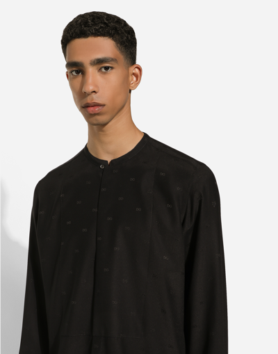 Dolce & Gabbana Silk Martini-fit Shirt With Plastron In Black